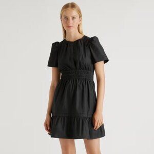 Quince 100% Organic Cotton Poplin Tiered Mini   Dress Black Sz S #89